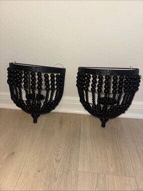 NWT 2 black beaded wall sconces